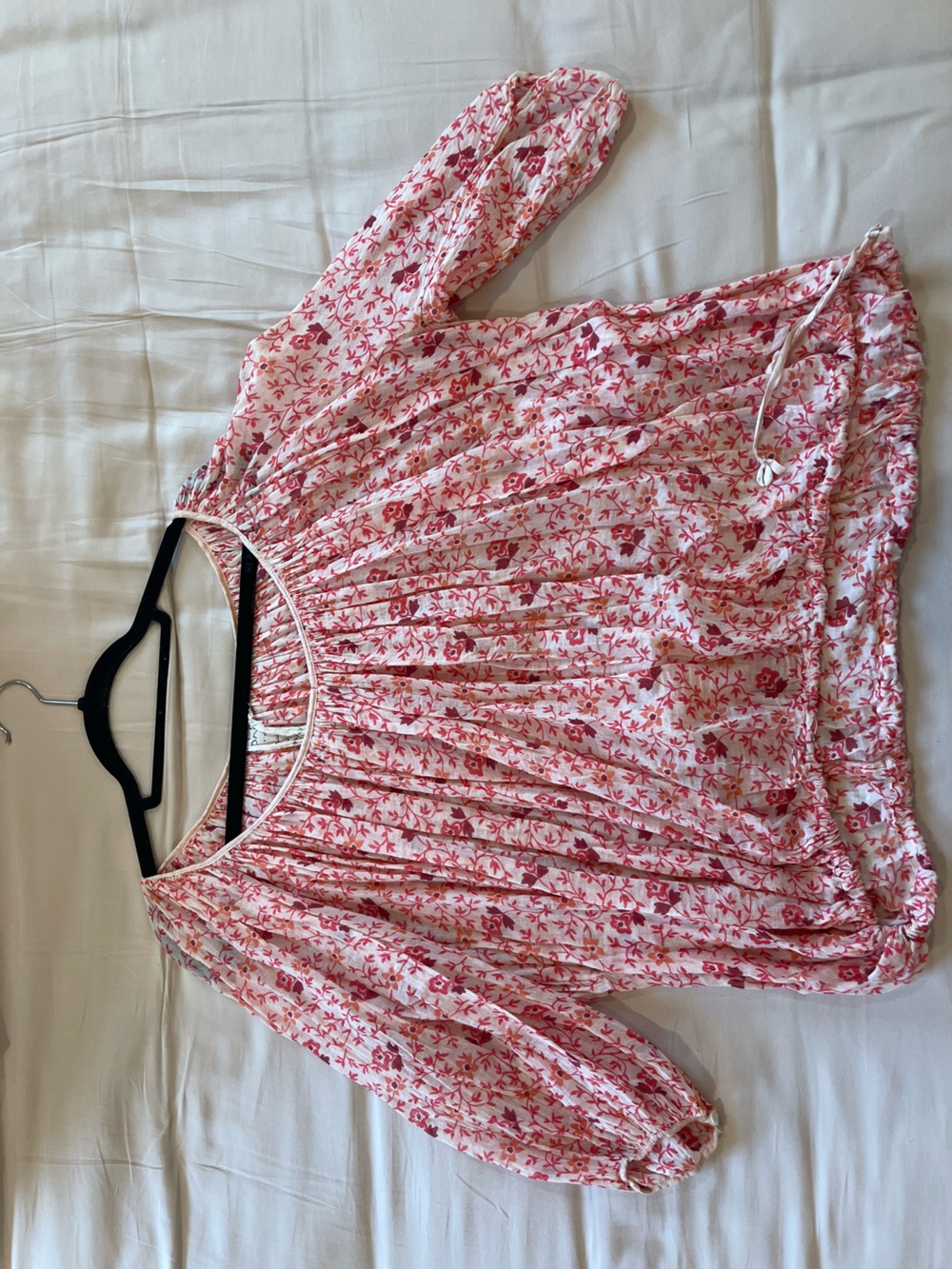 Free People Pink and White Floral Peasant Blouse